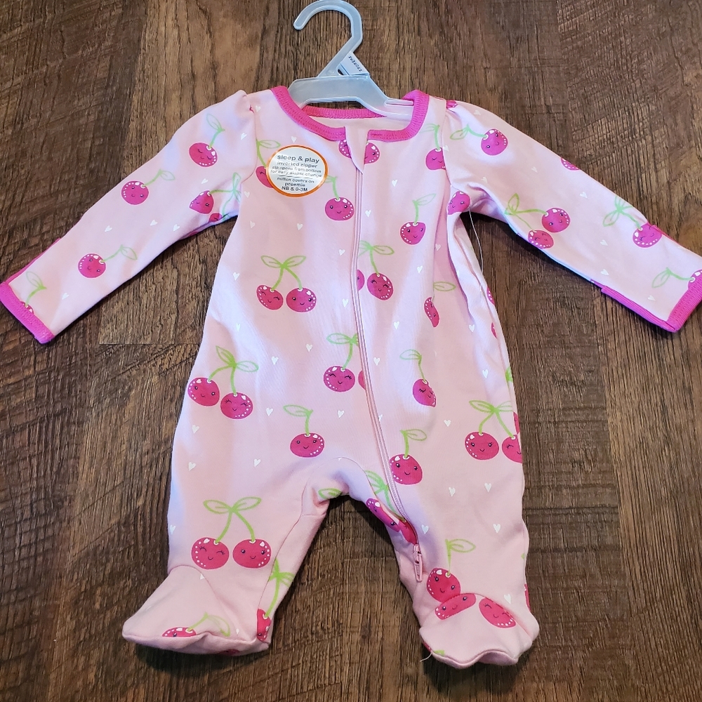 Wonder Nation Baby Footed Pajamas Sleeper Pjs Pink Cherries Cotton Newborn New